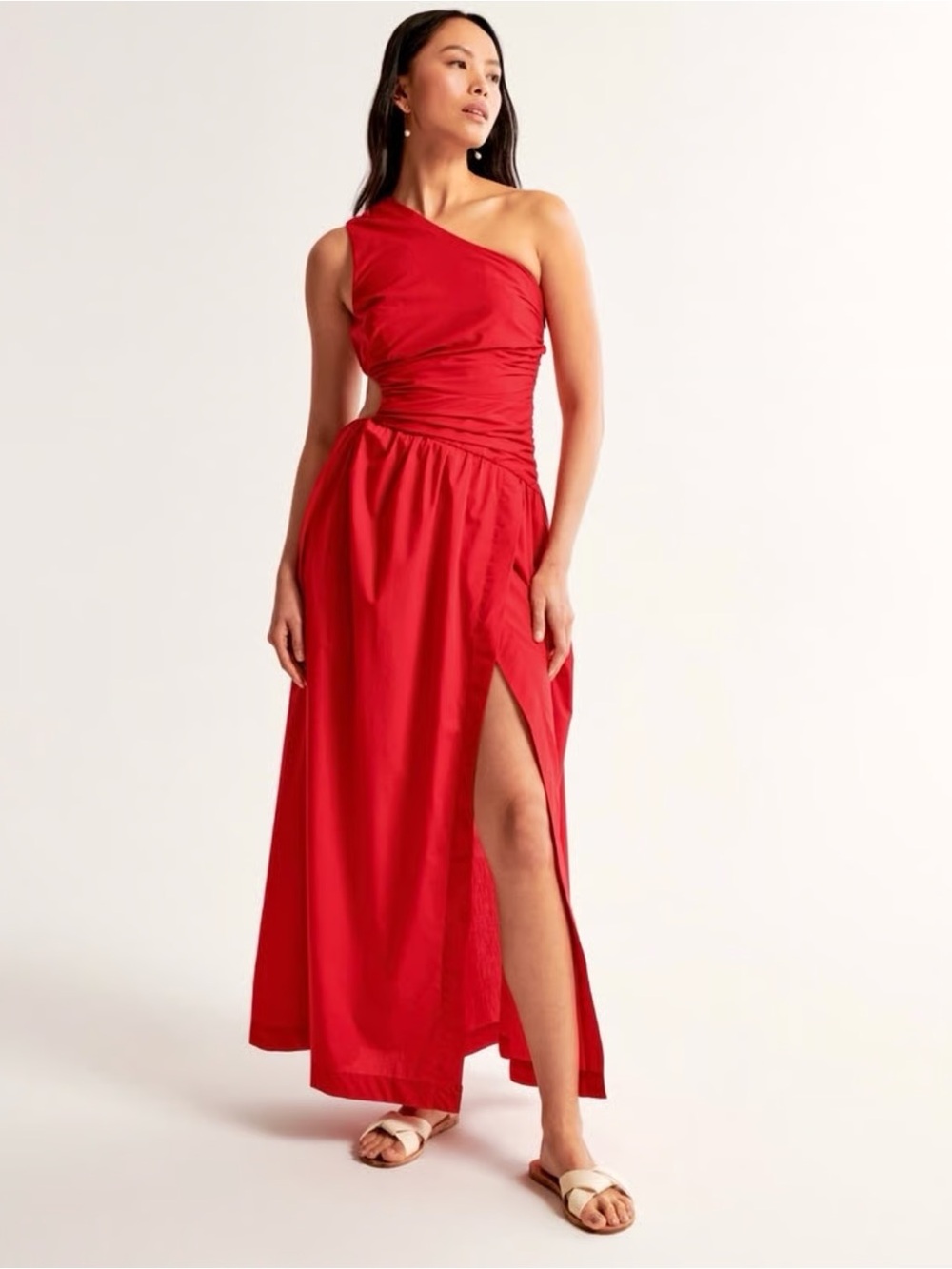Abercrombie & Fitch One-Shoulder Red Maxi Dress with Side Slit